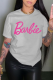 Light Gray Sweet Street Print Patchwork O Neck T-Shirts