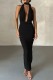 Black Sexy Solid Backless Slit Halter Long Dress Dresses