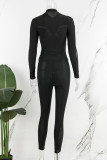 Black Casual Solid Patchwork See-through Half A Turtleneck Long Sleeve Two Pieces
