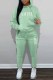 Light Green Casual Print Letter Hooded Collar Long Sleeve Two Pieces