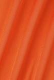 Orange Casual Solid Patchwork U Neck Wrapped Skirt Dresses