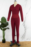 Purple Casual Solid Basic Hooded Collar Long Sleeve Two Pieces