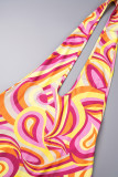 Pink Sexy Print Backless Halter Sleeveless Dress Dresses