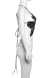Black Sexy Patchwork Hot Drilling Bandage Backless Halter Tops