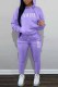 Purple Casual Print Letter Hooded Collar Long Sleeve Two Pieces
