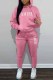 Pink Casual Print Letter Hooded Collar Long Sleeve Two Pieces