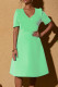 Green Casual Solid Patchwork V Neck A Line Short Sleeve Dress
