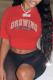 Red Casual Street Print Patchwork Letter O Neck T-Shirts