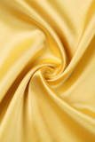 Yellow Elegant Solid Bandage Patchwork Beading Mandarin Collar Ball Gown Dresses