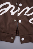 Red Street Letter Print Patchwork Pocket Buckle Buttons Printing Mandarin Collar Long Sleeve Two Pieces(Detachable)