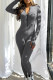 Grey Casual Solid Patchwork Zipper O Neck Skinny Jumpsuits