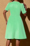 Green Casual Solid Patchwork V Neck A Line Short Sleeve Dress