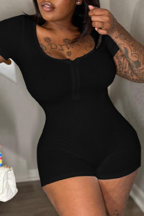 Black Casual Solid Patchwork U Neck Skinny Romper