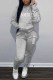 Grey Casual Print Letter Hooded Collar Long Sleeve Two Pieces