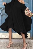 White Casual Solid Hollowed Out Basic Asymmetrical Oblique Collar Dresses