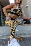 White Casual Sportswear Print Patchwork Vests Pants U Neck Sleeveless Two Pieces