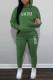 Green Casual Print Letter Hooded Collar Long Sleeve Two Pieces