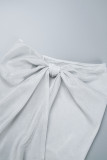 Silver Sexy Solid Backless Asymmetrical Hooded Collar Sleeveless Two Pieces