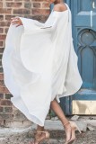 White Casual Solid Hollowed Out Basic Asymmetrical Oblique Collar Dresses