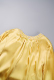 Yellow Elegant Solid Bandage Patchwork Beading Mandarin Collar Ball Gown Dresses