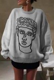 Grey Casual Embroidery Basic O Neck Tops