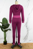 Purple Casual Solid Basic Hooded Collar Long Sleeve Two Pieces