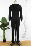 Purple Casual Solid Basic Hooded Collar Long Sleeve Two Pieces