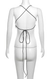 Black Sexy Patchwork Hot Drilling Bandage Backless Halter Tops