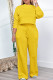 Yellow Casual Solid Patchwork Draw String Pocket O Neck Long Sleeve Two Pieces