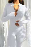 White Casual Solid Patchwork Zipper O Neck Skinny Jumpsuits