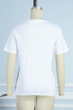 Light Gray Street Vintage Print Patchwork O Neck T-Shirts