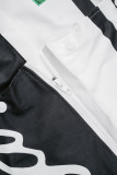 Red Street Letter Print Patchwork Pocket Buckle Buttons Printing Mandarin Collar Long Sleeve Two Pieces(Detachable)