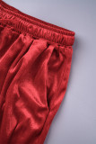 Red Casual Sportswear Solid Patchwork Draw String Zipper Zipper Collar Long Sleeve Two Pieces