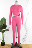 Rose Red Street Print Patchwork Half A Turtleneck Skinny Jumpsuits