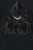 Black Street Daily Print Patchwork O Neck T-Shirts
