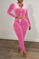 Pink Casual Solid Patchwork Long Sleeve Two Pieces
