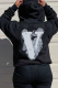 Black Street Vintage Print Draw String Hooded Collar Tops