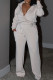 White Casual Solid Patchwork Draw String Pocket Zipper Hooded Collar Long Sleeve Two Pieces