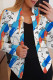 White Blue Casual Print Cardigan Outerwear