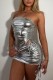 Silver Sexy Bronzing Frenulum Backless Fold Strapless Sleeveless Two Pieces