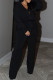Black Casual Solid Patchwork Draw String Pocket Zipper Hooded Collar Long Sleeve Two Pieces