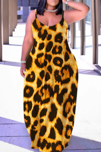 Leopard Print Sexy Casual Print Backless Spaghetti Strap Long Dress Dresses