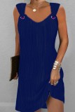 Light Blue Casual Solid Patchwork O Neck Vest Dress Dresses