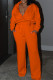 Tangerine Casual Solid Patchwork Draw String Pocket Zipper Hooded Collar Long Sleeve Two Pieces