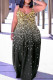 Black Gold Sexy Casual Print Backless Spaghetti Strap Long Dress Dresses