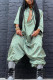 Green Street Print Buttons V Neck Loose Jumpsuits