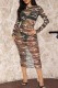 Camouflage Casual Camouflage Print See-through Half A Turtleneck Long Sleeve Dresses