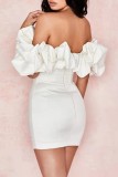 Black Sexy Party Solid Backless Off the Shoulder Wrapped Skirt Dresses
