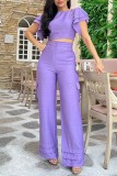 Yellow Casual Solid Patchwork O Neck Short Sleeve Two Pieces