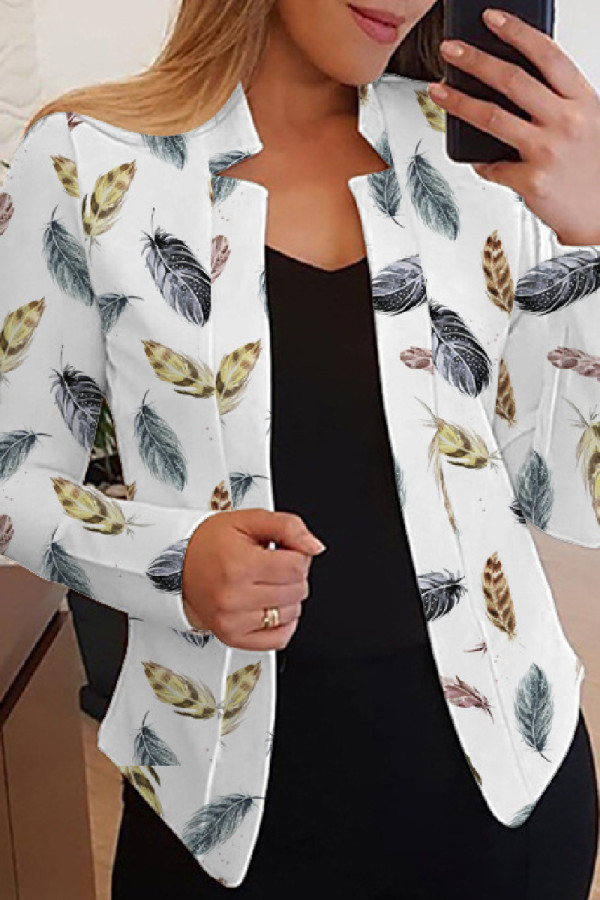 White Black Casual Print Cardigan Outerwear